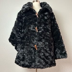 Teddy Jacket Coat Women's Black Faux Fur Soft & Cozy Satin Lined Size S/M NWT